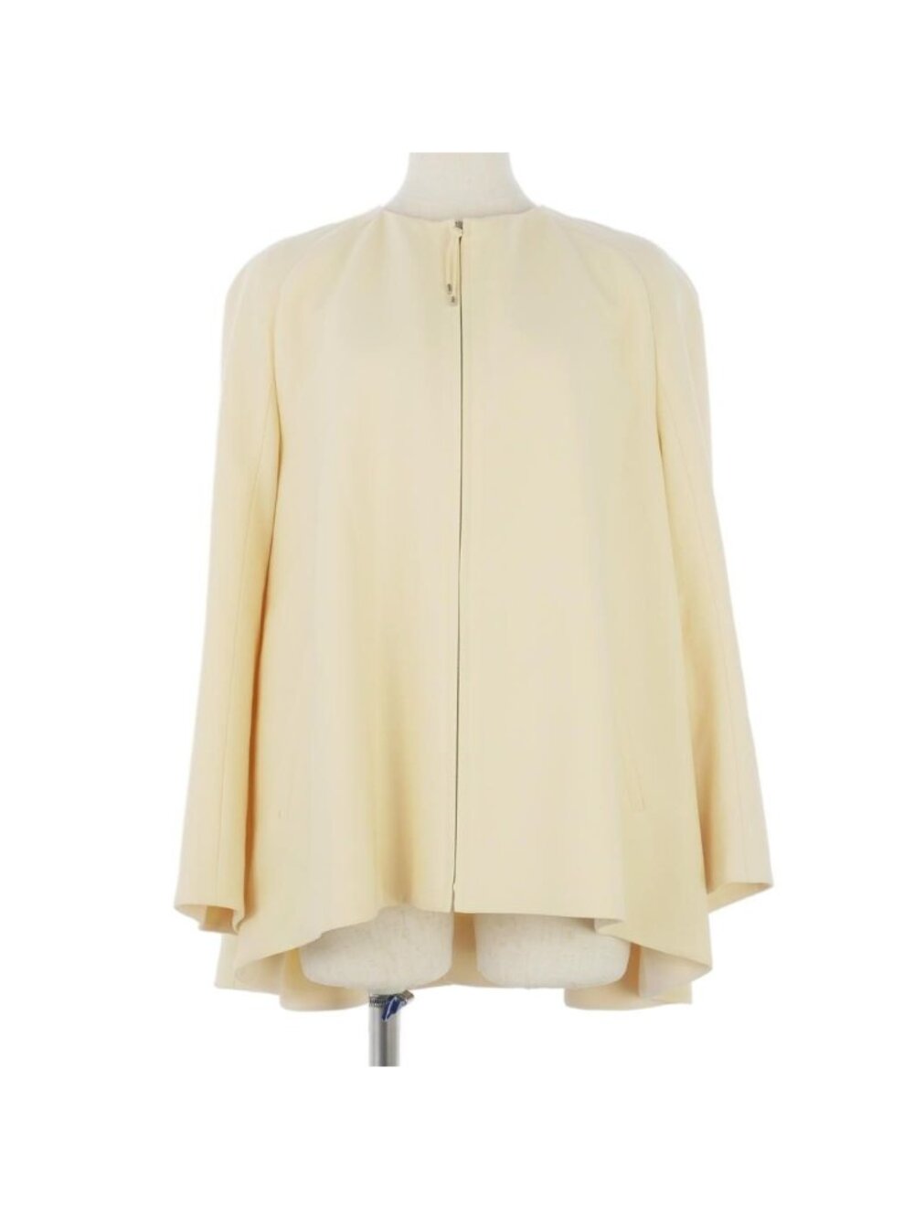 Hermes Wool Silk Zip Up Jacket Collarless Cream 42